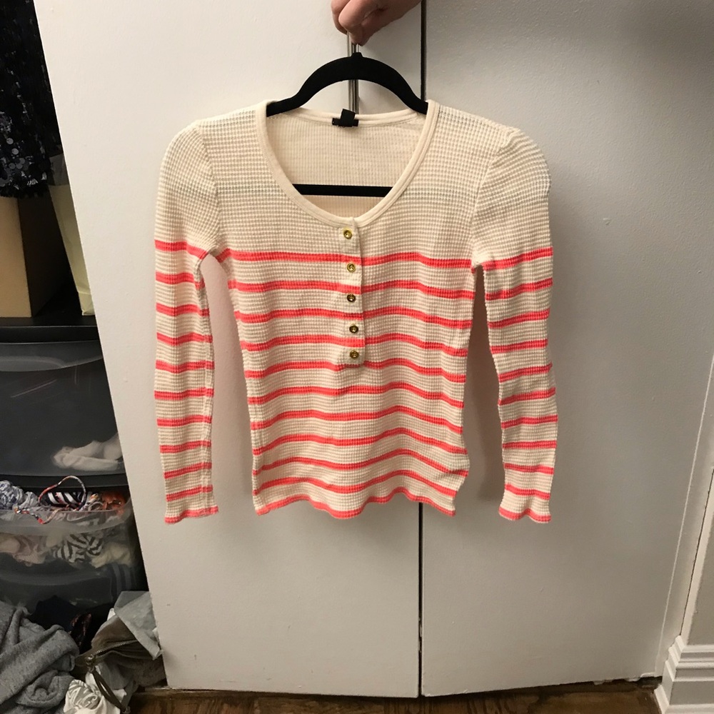J. Crew Neon Accent LS Thermal Tee